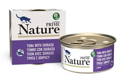 PRIME NATURE консервы для взрослых кошек с тунцом и ширасу, в бульоне